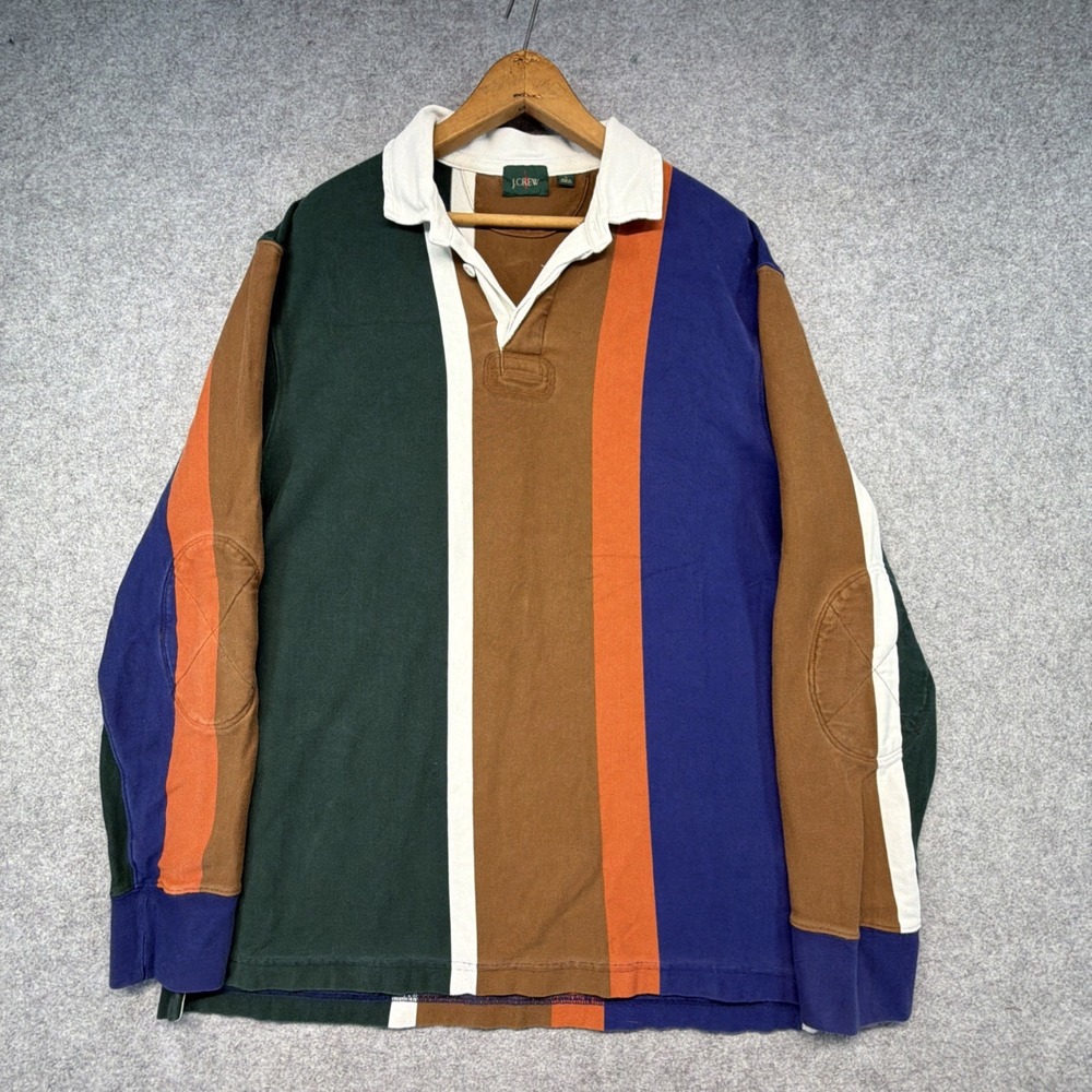 Vintage J Crew Rugby Shirt Mens Large Striped Heavy Cotton Polo Oarsman 90s Prep
